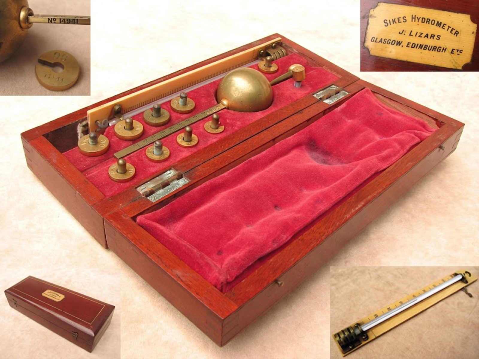 19th century Sikes hydrometer set by J Lizars